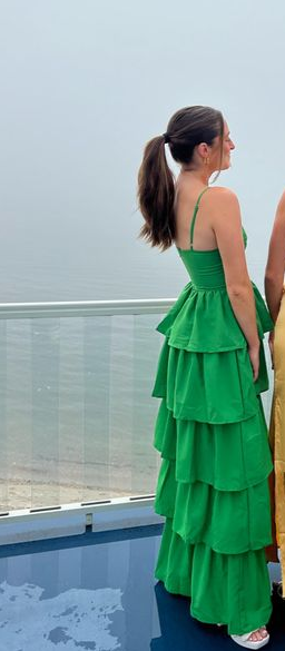 Green Spaghetti Straps Layered Long Prom Dress SH1126