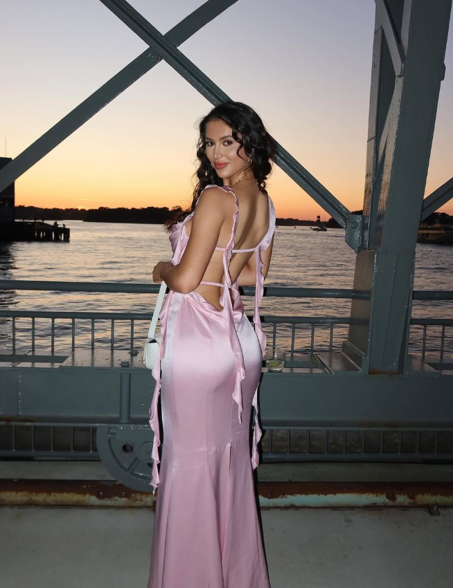 Pink Mermaid Ruffle Straps Satin Long Prom Dress Vacation Dress Party Dress SH4009
