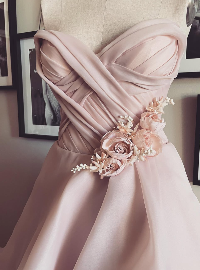 Gentle A Line Sweetheart Neck Flower Tiered Pink Tulle Long Party Dress Evening Dress SH2890