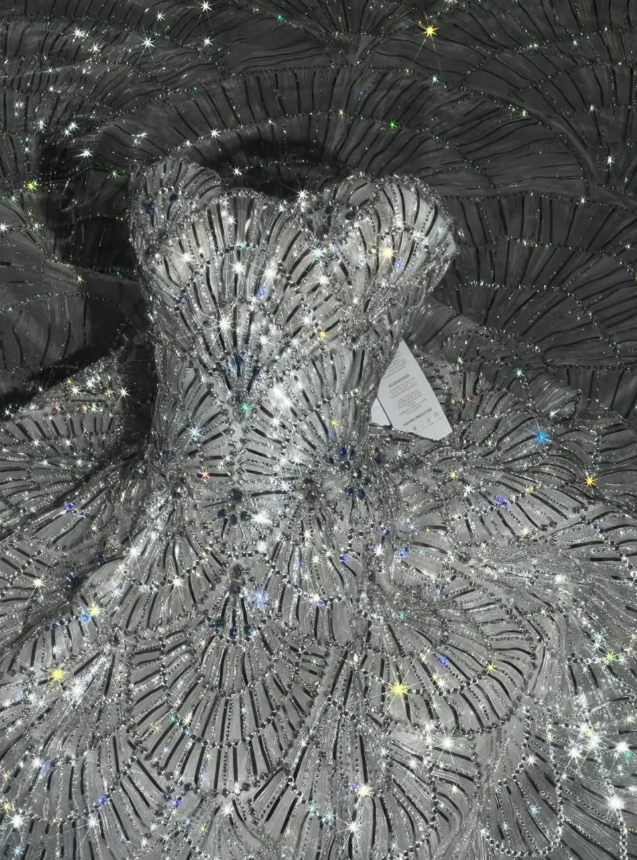 Silver Sequin Petal Shiny Ball Gown Strapless Tulle Long Sweep Prom Dress Evening Dress Party Dress SH3620