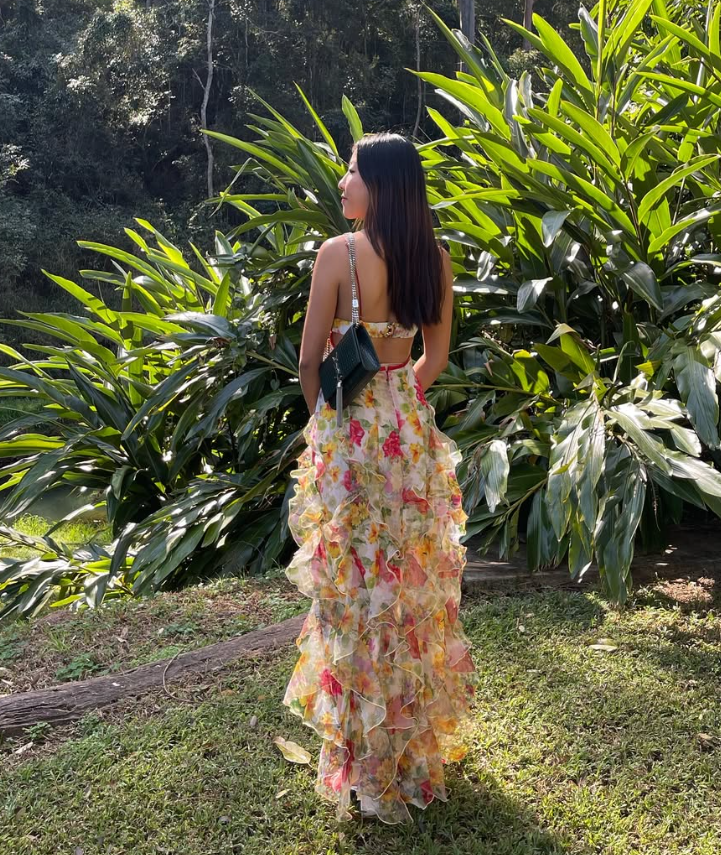 Stunning Print Floral A Line Straps Ruffle Chiffon Prom Dress Party Dress SH4019