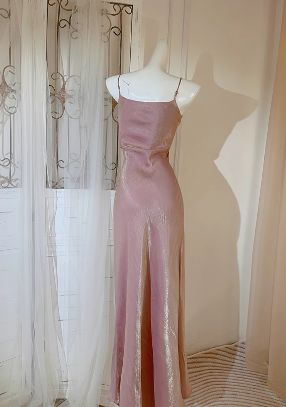 Pink Pretty Mermaid Spaghetti Strap Satin Prom Dress Evening Dress Formal Dress SH4084