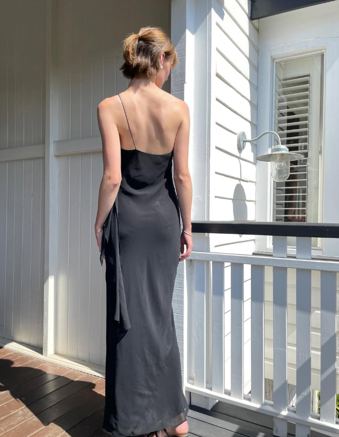 Sexy Sheath Spaghetti Strap Beaded Black Chiffon Long Prom Dress Prom Dress SH2650