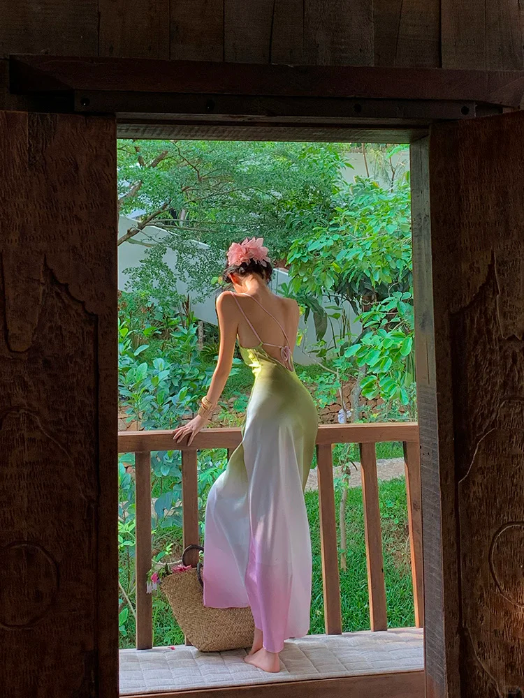 Pink Green Ombre Sheath One Shoulder Satin Long Prom Dress Evening Dress SH4339