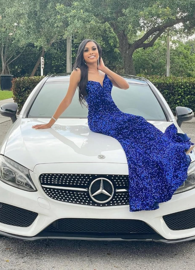 Royal Blue Mermaid Sweetheart Neck Sequin Prom Dress Evening Dress SH8991