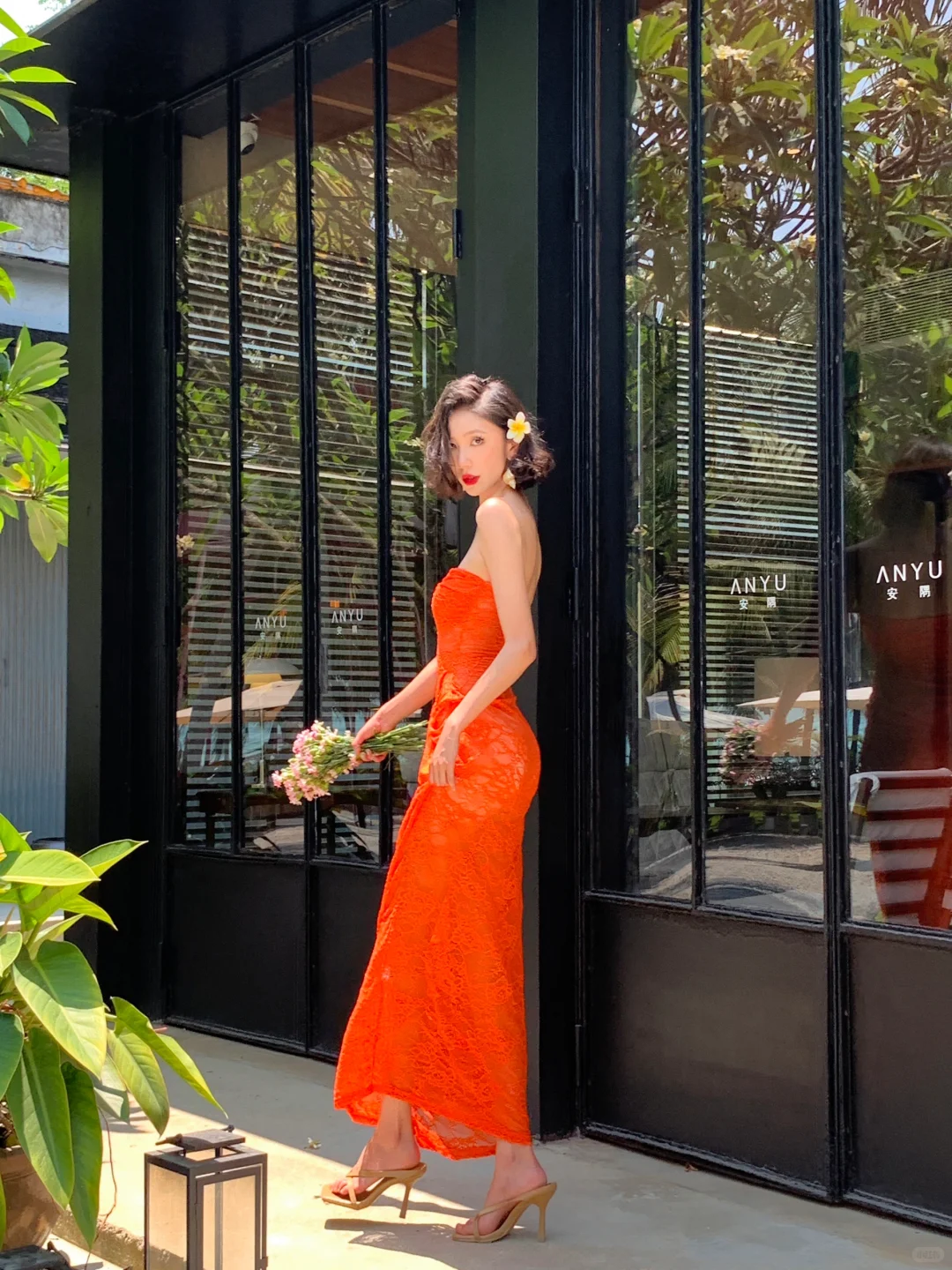 Orange Sheath Sweetheart Neck Sexy Lace Long Prom Dress Vacation Dress SH4313