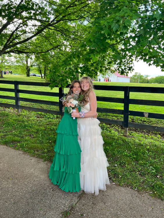 Cute A Line Sweetheart Neck Tiered Green Chiffon Long Prom Dress Graduation Prom Dress SH2604