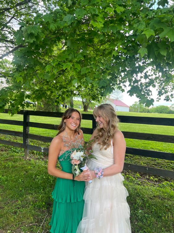 Cute A Line Sweetheart Neck Tiered Green Chiffon Long Prom Dress Graduation Prom Dress SH2604