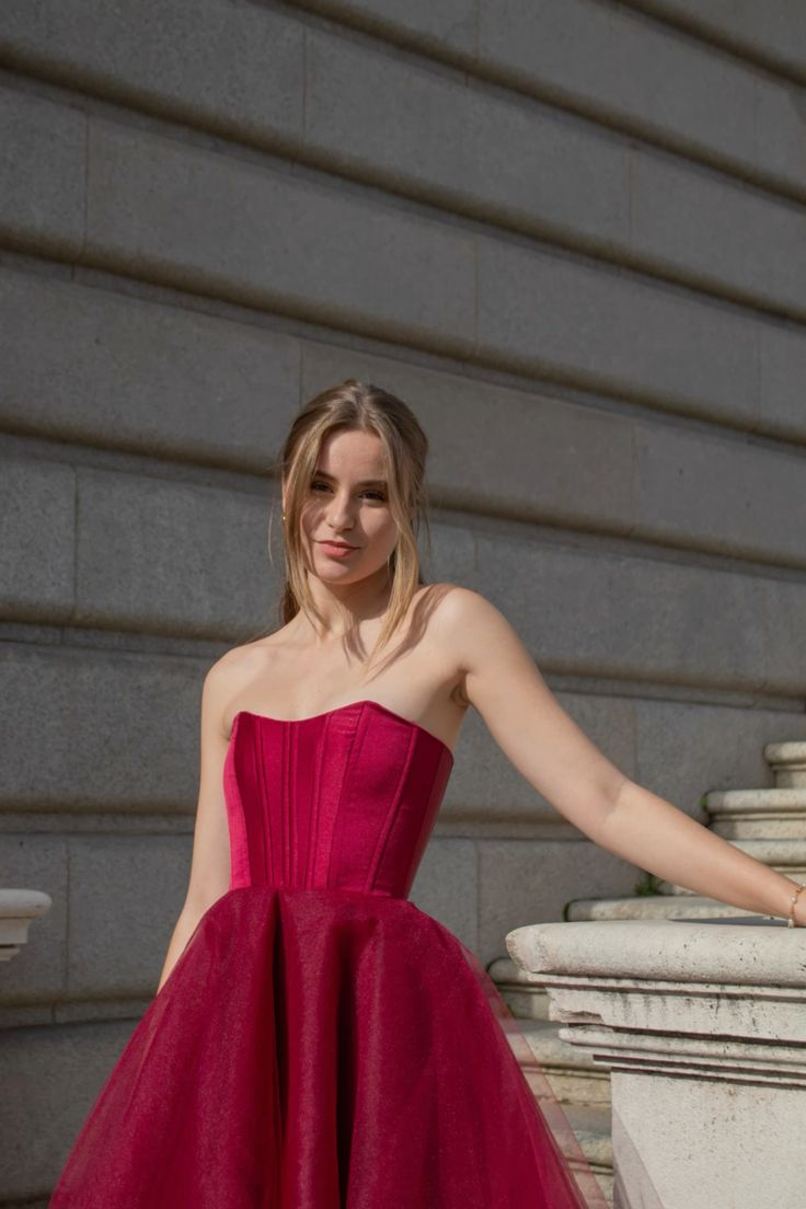Burgundy A Line Strapless Satin Tulle Mini Homecoming Dress Cocktail Dress SH3724