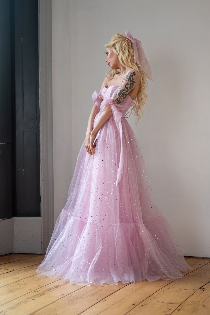 Star Sequin Pink A Line Straps Layered Tulle Date Dress Prom Dress Evening Dress SH3889