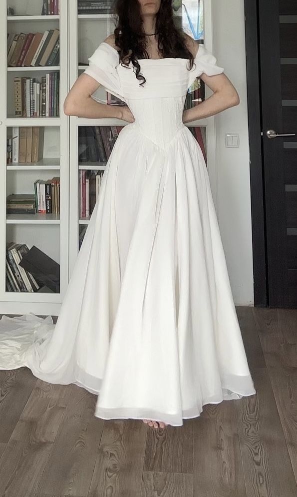 Simple Ivory A Line Off the Shoulder Chiffon Long Prom Dress Evening Dress SH8816