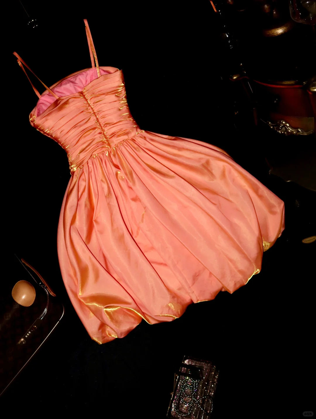 Cute A Line Spaghetti Strap Pleated Orange Satin Short Homecoming Dress Cocktail Dress SH3102