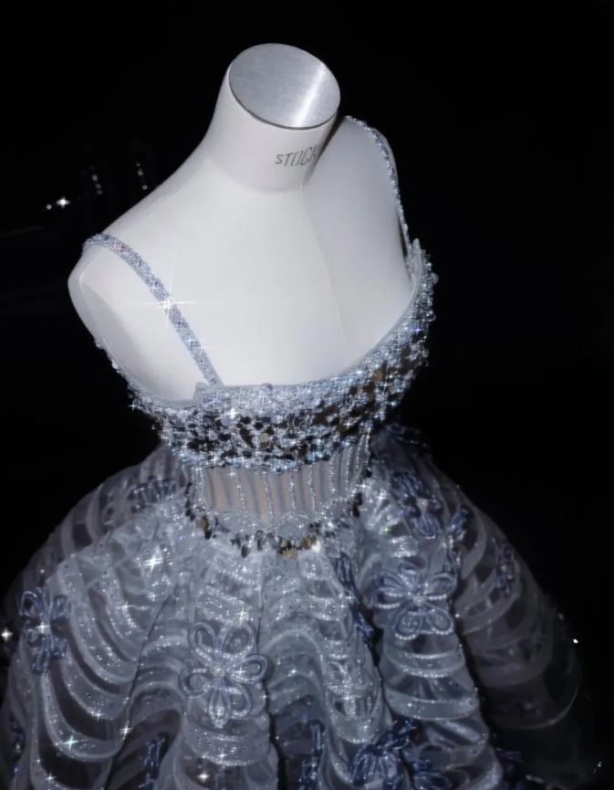 Exquisite Appliques Ball Gown Spaghetti Strap Sequin Grey Tulle Prom Dress Evening Dress Party Dress SH3616