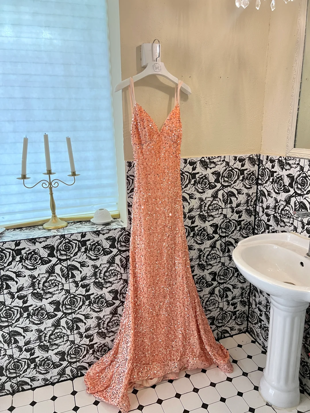 Shiny Orange Mermaid Spaghetti Strap Sequin Open Back Evening Dress Prom Dress SH3845