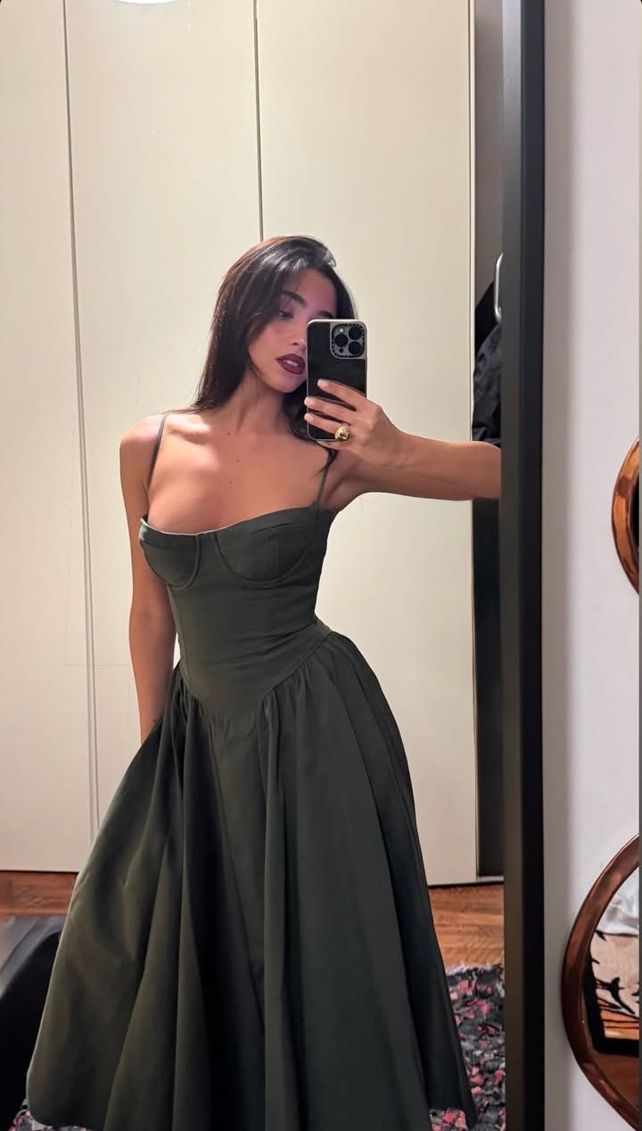 Hunter Green A Line Spaghetti Strap Satin Prom Dress Party Dress SH8405