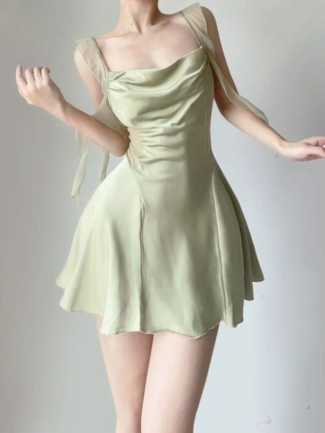 Sage Green Gentle A Line Spaghetti Strap Satin Mini Homecoming Dress Cocktail Dress SH3427