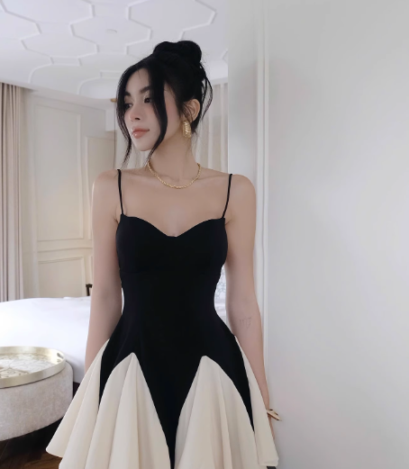 Cute A Line Spaghetti Strap White Black Satin Short Homecoming Dress Cocktail Dress SH3111