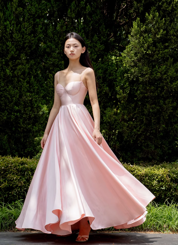 Pink Simple A Line Spaghetti Strap Satin Long Prom Dress 16th Birthday Dress SH4191