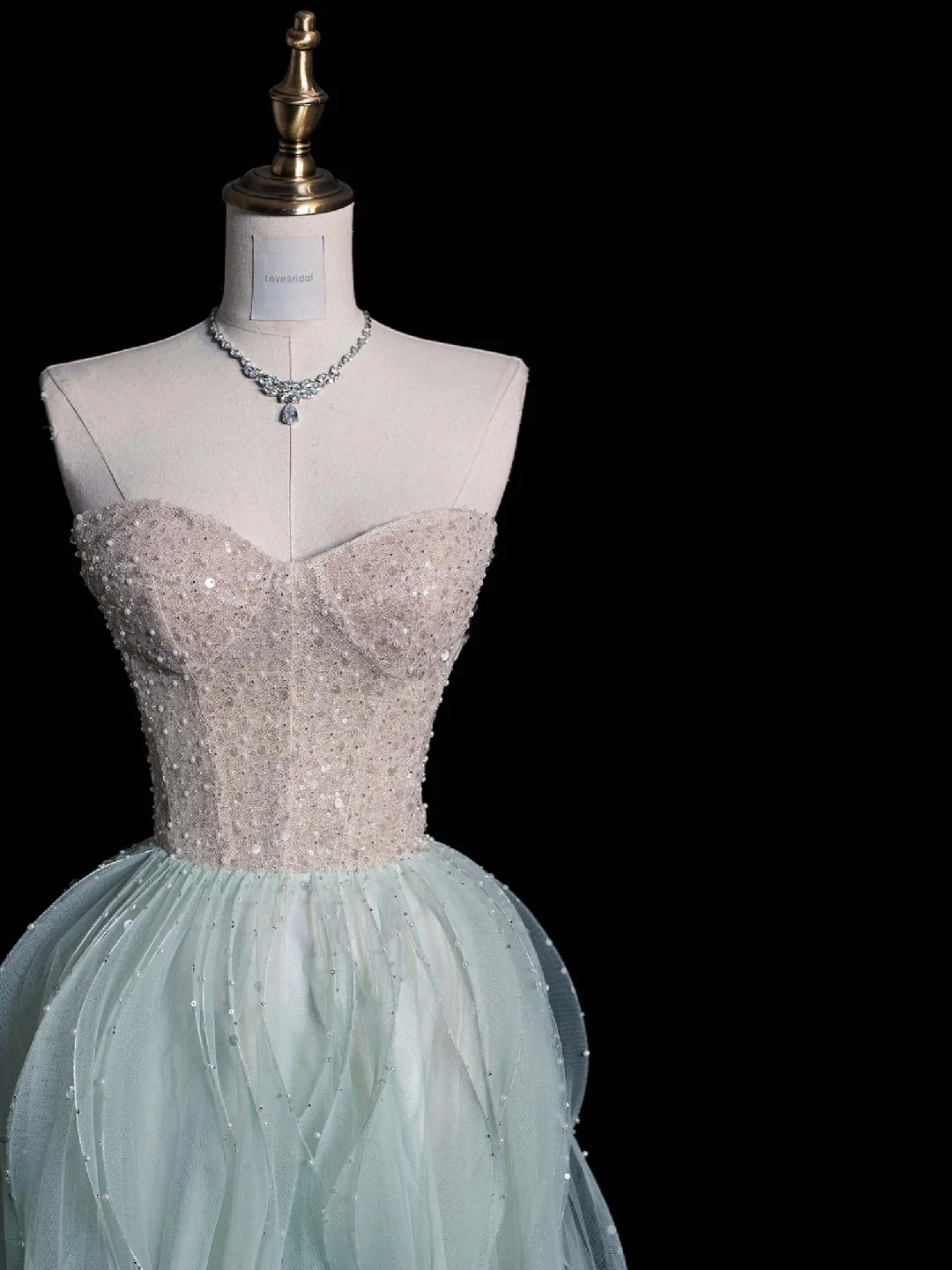 Elegant A Line Sweetheart Neck Sequin Beaded Mint Green Tulle Prom Dress Graduation Prom Dress SH2474