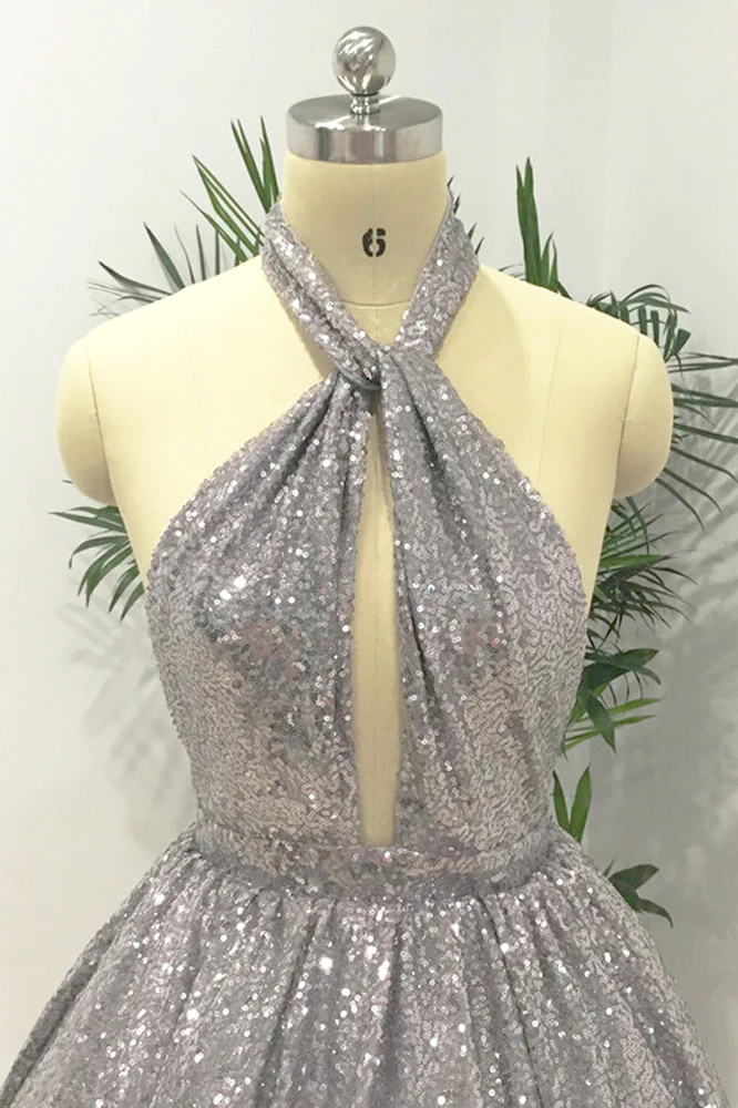 Silver Sexy Halter Sequined Backless Short Homecoming Dress, Sparkly Party Dress SH784