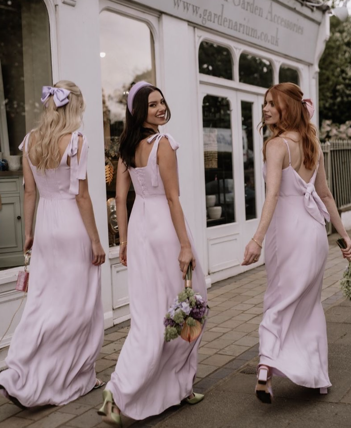 Gentle A Line Straps Pink Satin Long Bridesmaid Dress Evening Dress with Bow SH3273