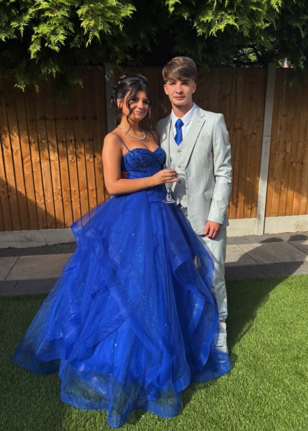 Royal Blue A Line Spaghetti Strap Appliques Ruffle Tulle Prom Dress Birthday Dress SH9015