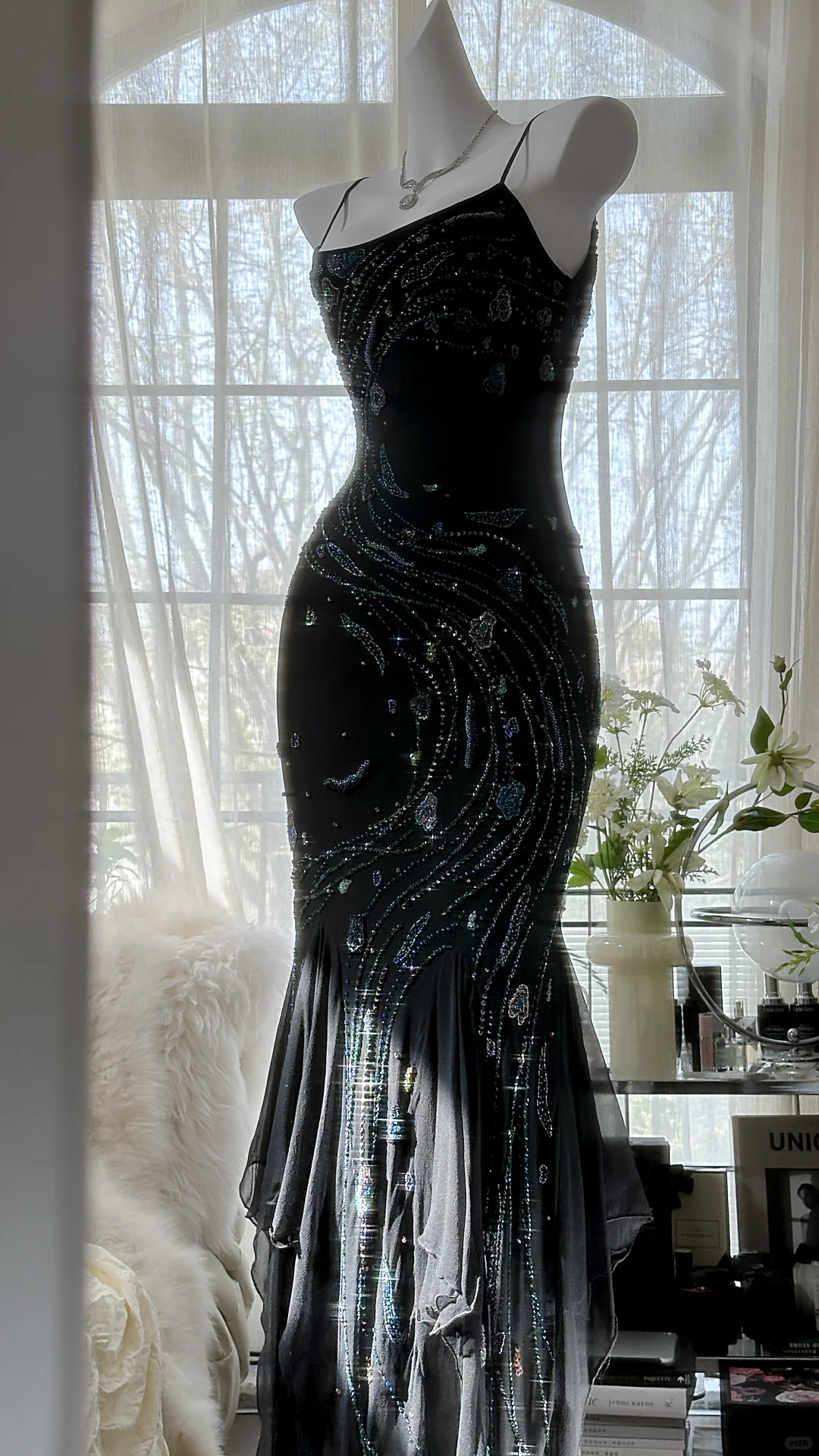 Gorgeous Mermaid Spaghetti Strap Beaded Black Chiffon Party Dress Even shinydress Gorgeous Mermaid Spaghetti Strap Beaded Black Chiffon Party Dress Even shinydress