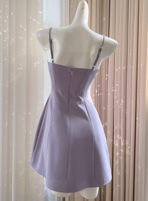 Purple A Line Spaghetti Strap Silver Sequin Butterfly Satin Homecoming Dress SH4501