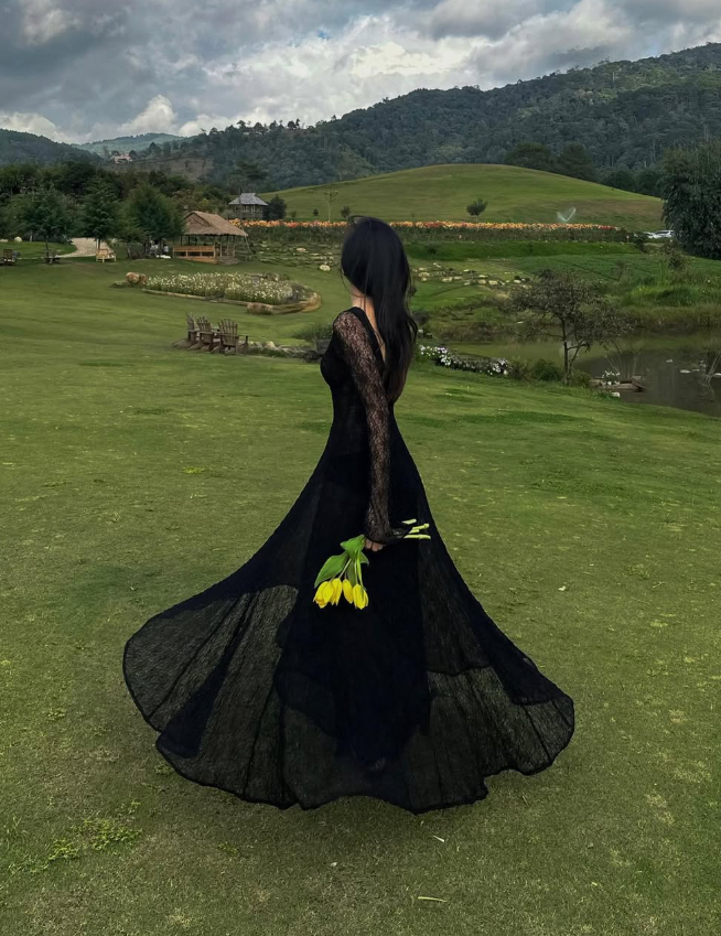Black Lace Sexy A Line Long Sleeve Evening Dress Prom Dresses Formal Gown SH3941