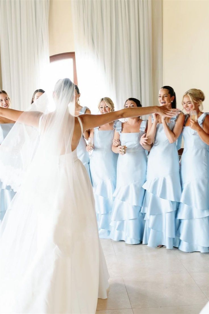 Baby Blue Mermaid Straps Tiered Satin Prom Dress Bridesmaid Dress SH2606