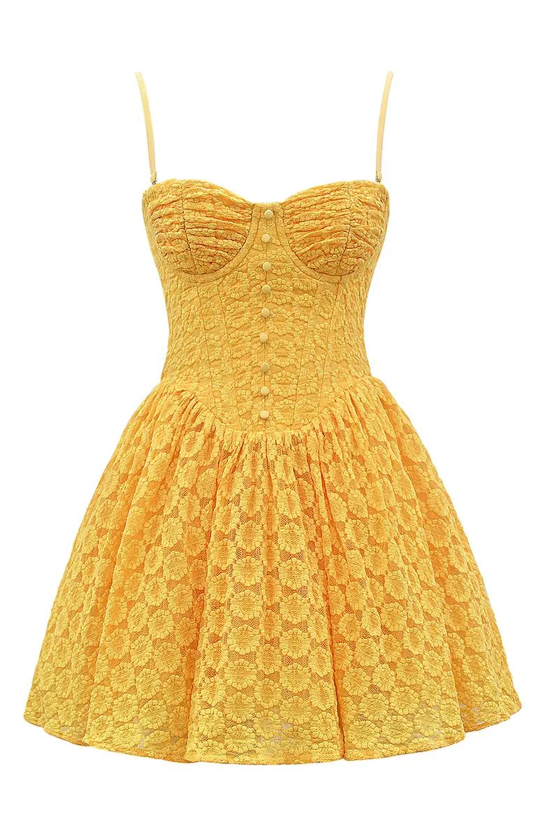 Dark Yellow A Line Straps Floral Lace Short Homecoming Dress Outfits SH6732