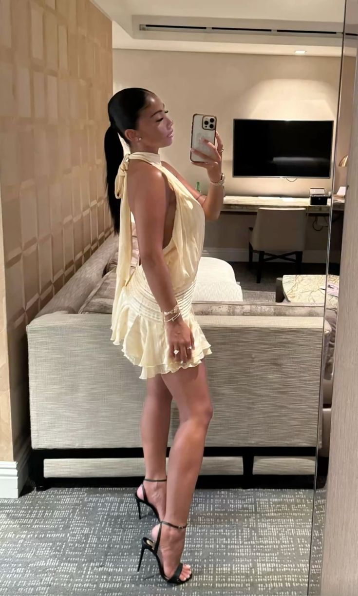Light Champagne A Line Halter Satin Open Back Mini Homecoming Dress SH3388
