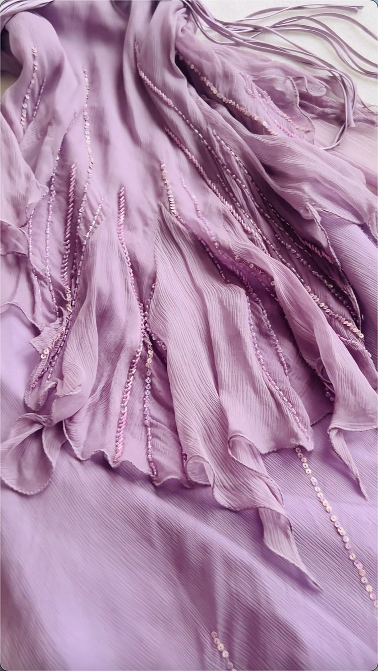 Lilac A Line Spaghetti Strap Beaded Sequin Chiffon Prom Dress Evening Dress SH2293