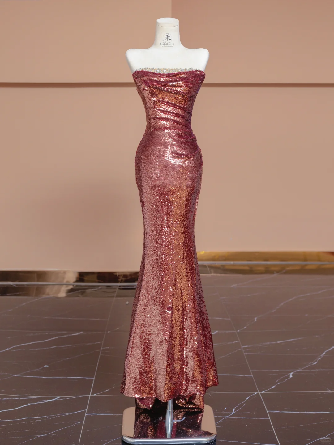 Shiny Mermaid Strapless Red Sequin Tulle Long Prom Dress Party Dress SH4366