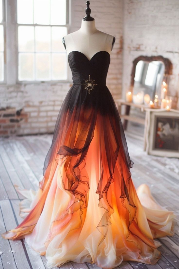 Gorgeous A Line Sweetheart Neck Black Orange Ombre Chiffon Prom Dress Evening Dress SH2362 Gorgeous A Line Sweetheart Neck Black Orange Ombre Chiffon Prom Dress Evening Dress SH2362