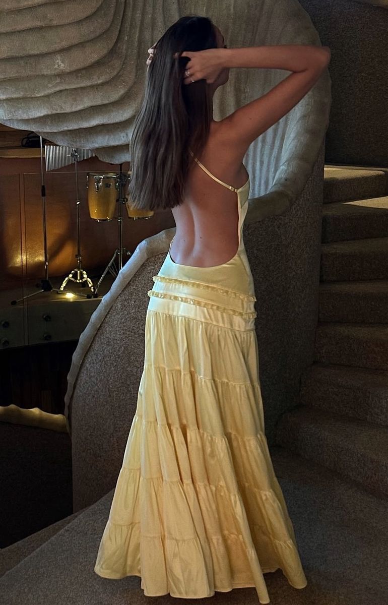 Simple Yellow A Line One Shoulder Satin Open Back Prom Dress Wedding Guest Dress SH4291