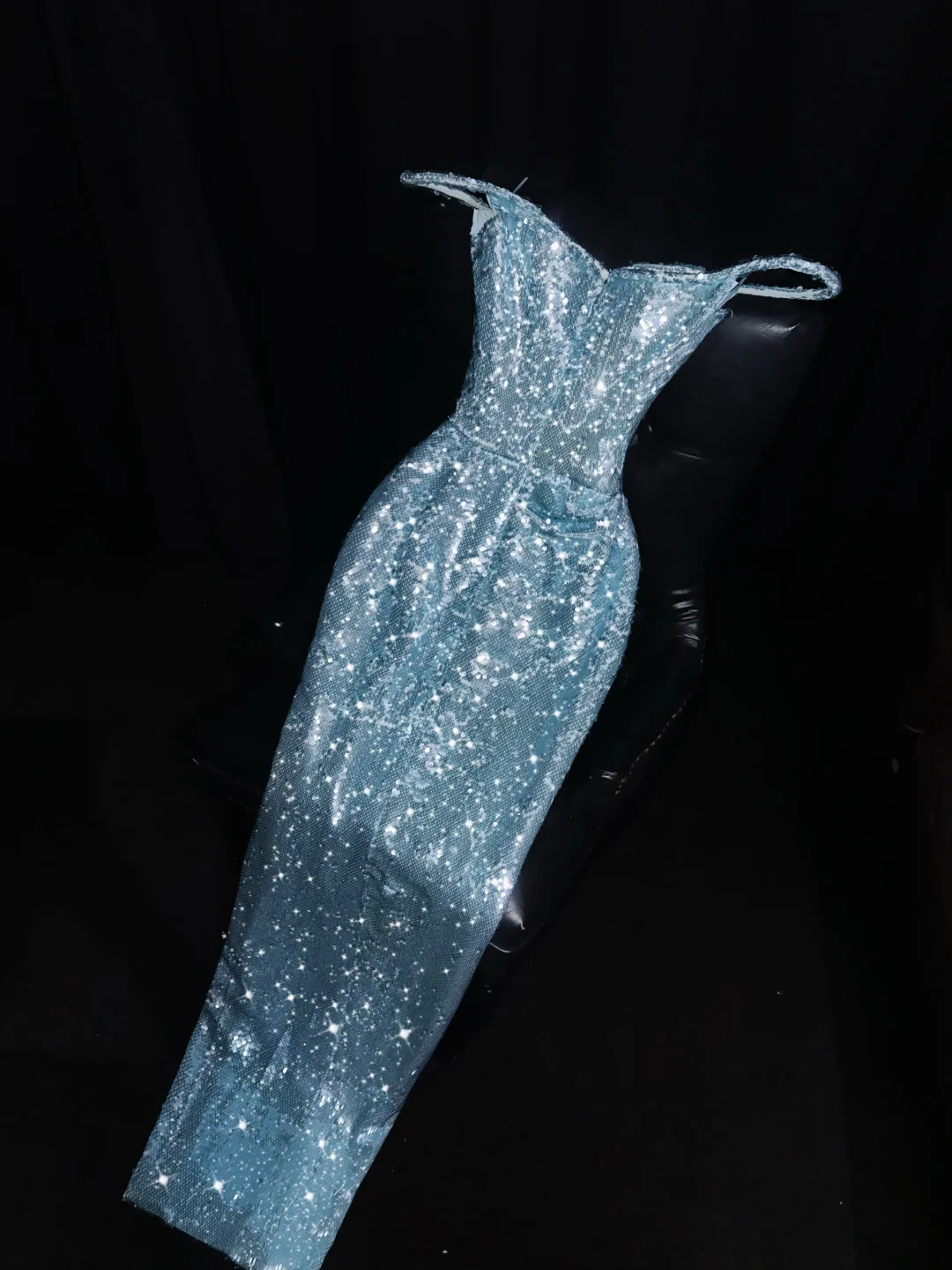 Stunning Blue Sheath Off the Shoulder Sequin Long Prom Dress Evening Dress SH2442