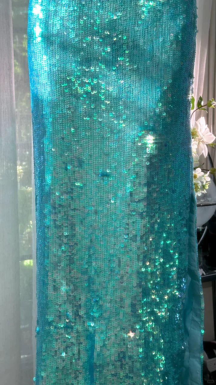 Shiny Blue Sheath Strapless Sequin Prom Dress Formal Dress Party Dress SH4022
