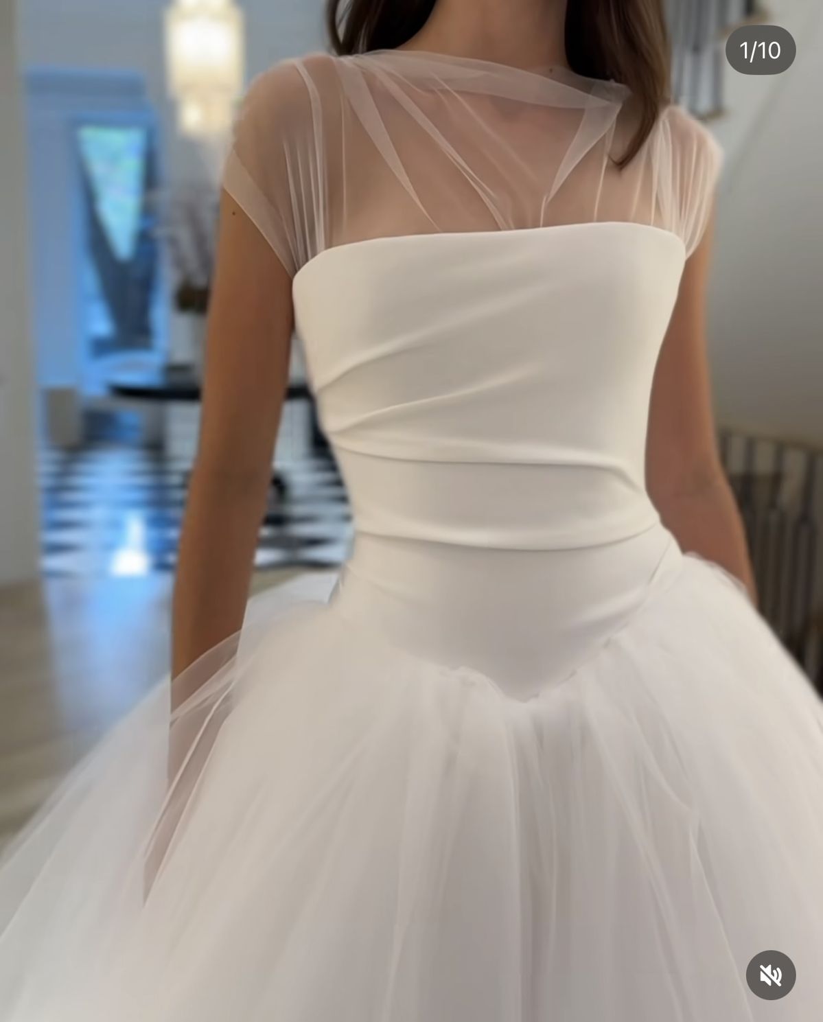 Pretty Ball Gown Strapless Satin Tulle Long Wedding Dress SH4144