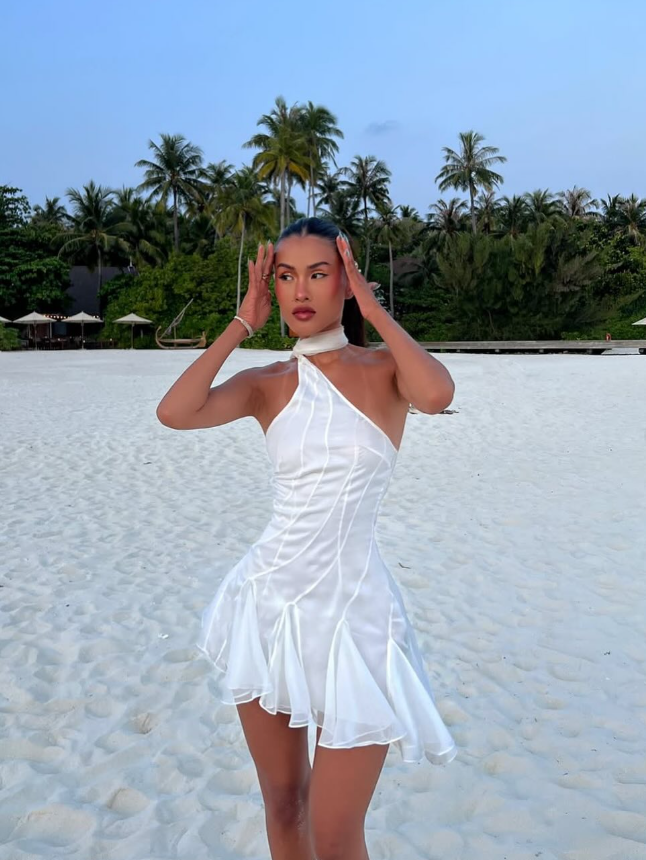 Flowy White A Line Halter Chiffon Mini Homecoming Dress SH3283