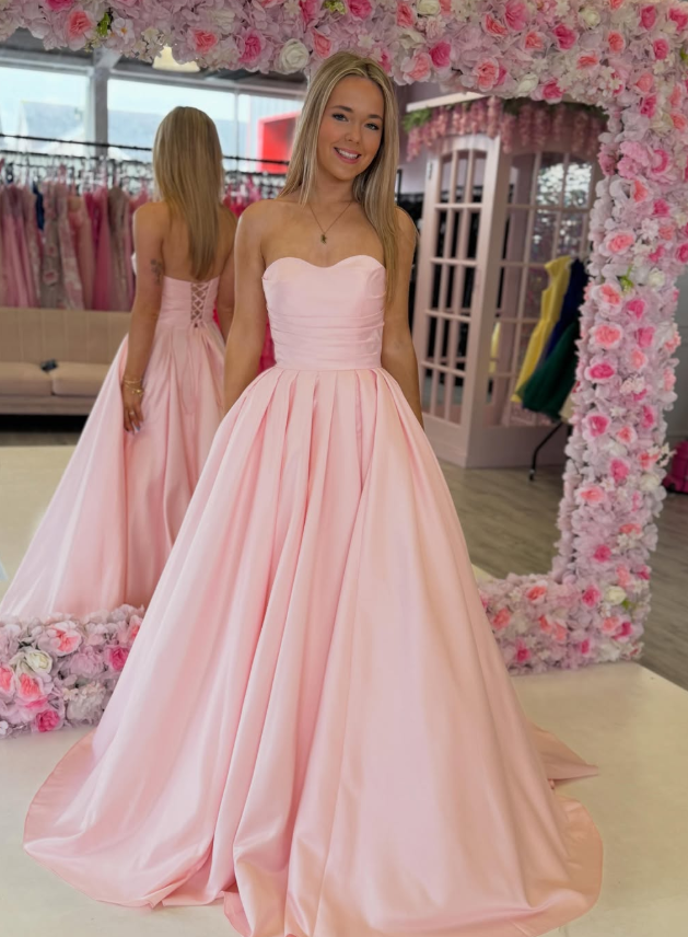 Cute Pink A Line Sweetheart Neck Simple Satin Prom Dress Evening Dress SH6652