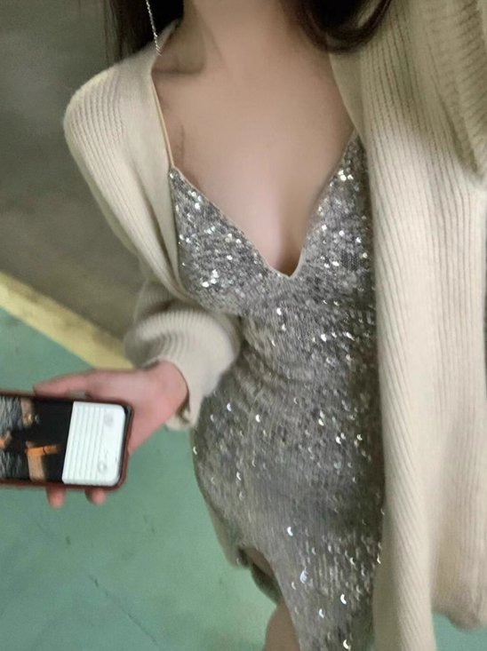 Sexy Sheath Spaghetti Strap Silver Sequin Homecoming Dress Cocktail Dress with Slit SH4060