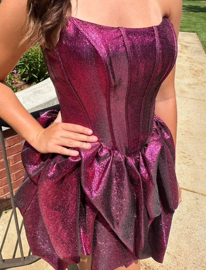 Shiny A Line Strapless Corset Sequin Short Prom Dress Homecoming Dress SH6593
