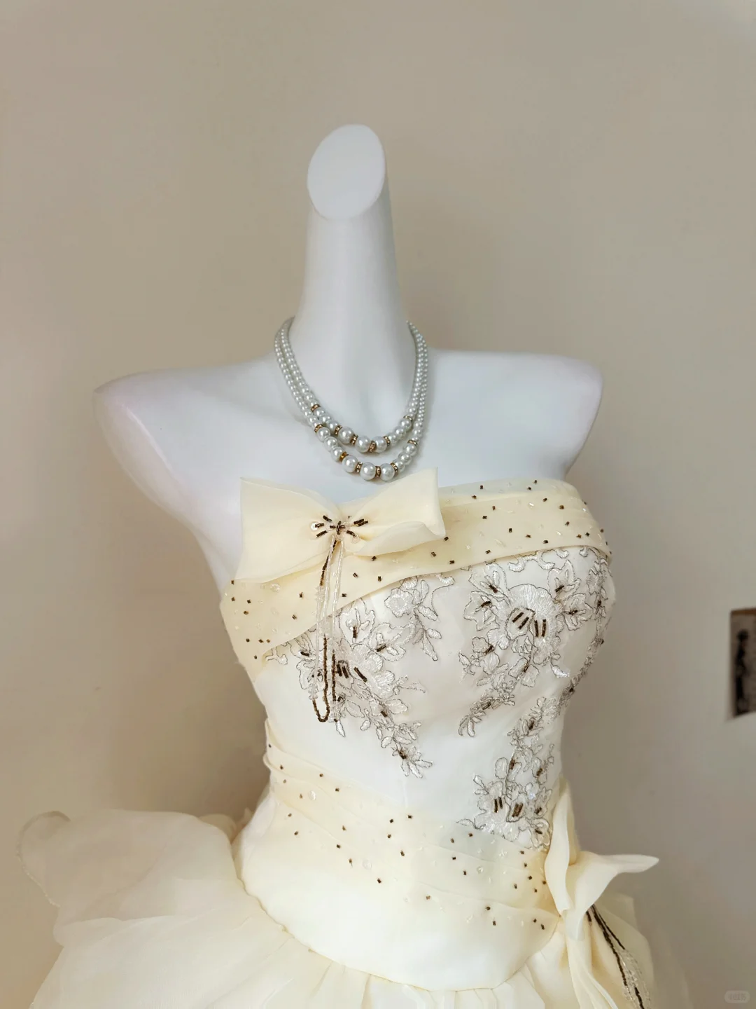 Cute Retro Ball Gown Strapless Layered Lace Organza Wedding Dress Prom Dress SH5892