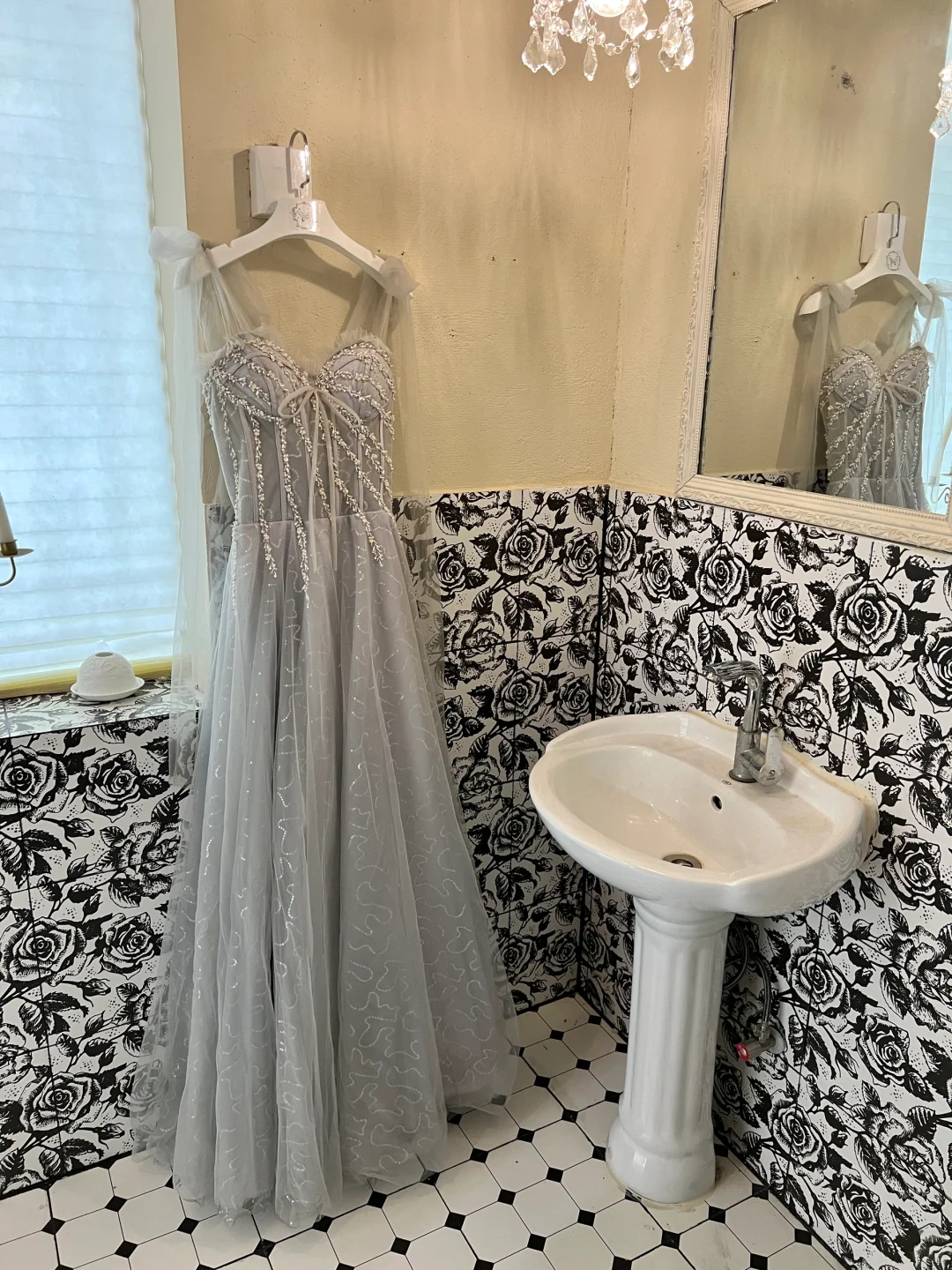Grey A Line Spaghetti Strap Beaded Corset Tulle Prom Dress Evening Dress SH3860