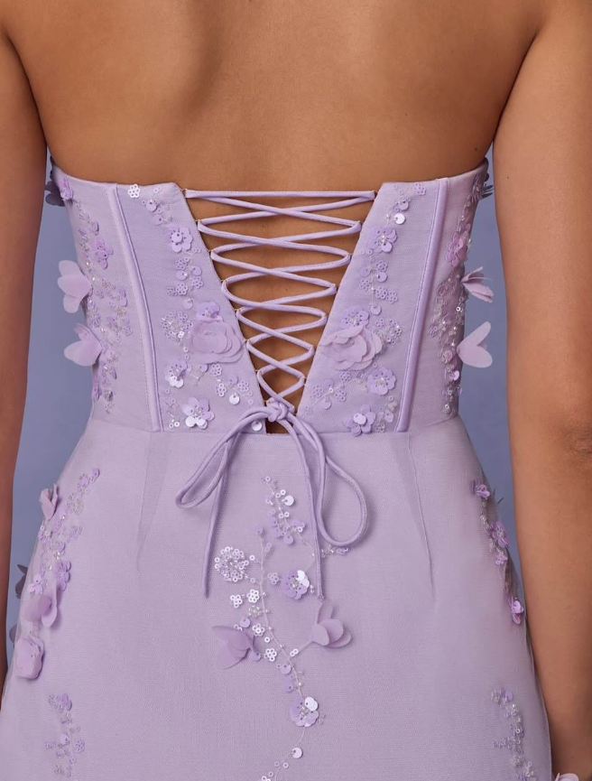 Romantic Purple Mermaid Straps Floral Beaded Satin Prom Dress SH5565
