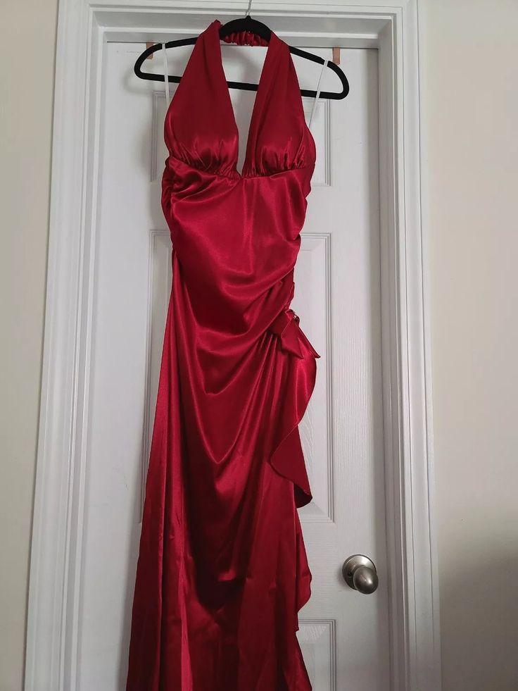 Sexy A Line Halter Red Satin Open Back Homecoming Dress Cocktail Dress SH3363