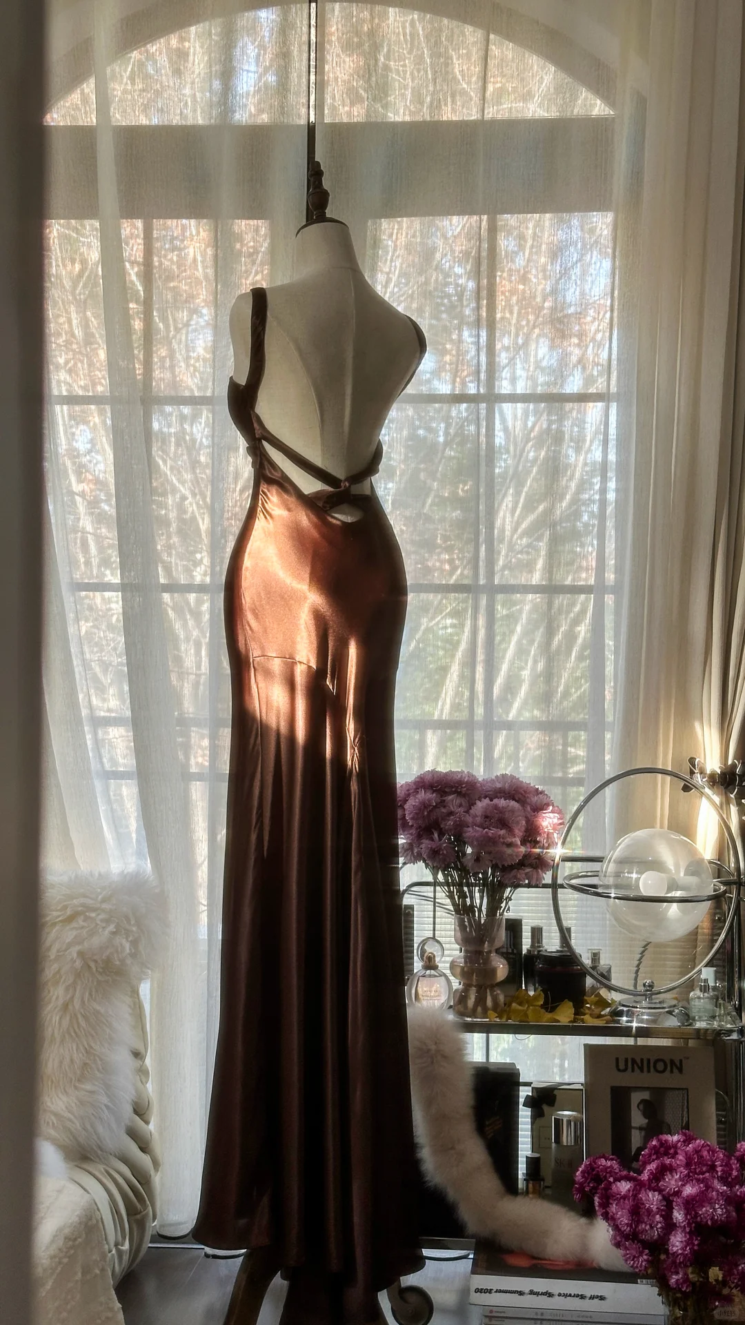 Sexy Mermaid Halter Brown Satin Long Open Back Party Dress Evening Dress SH2940