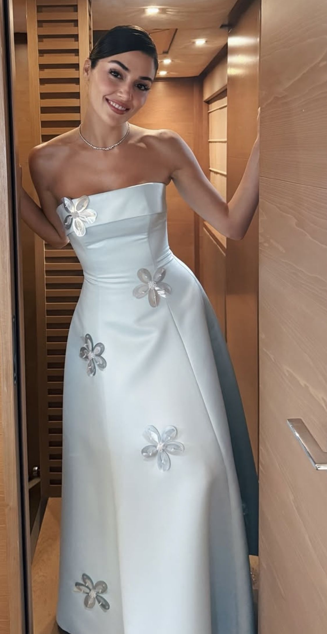 Baby Blue A Line Strapless Applique Satin Long Prom Dress Evening Dress SH8852