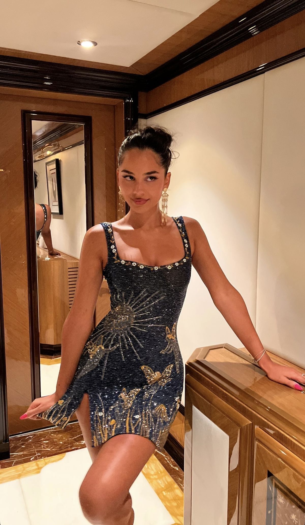 Shiny Sheath Straps Navy Blue Sequin Short Prom Dress Homecoming Dress SH7961